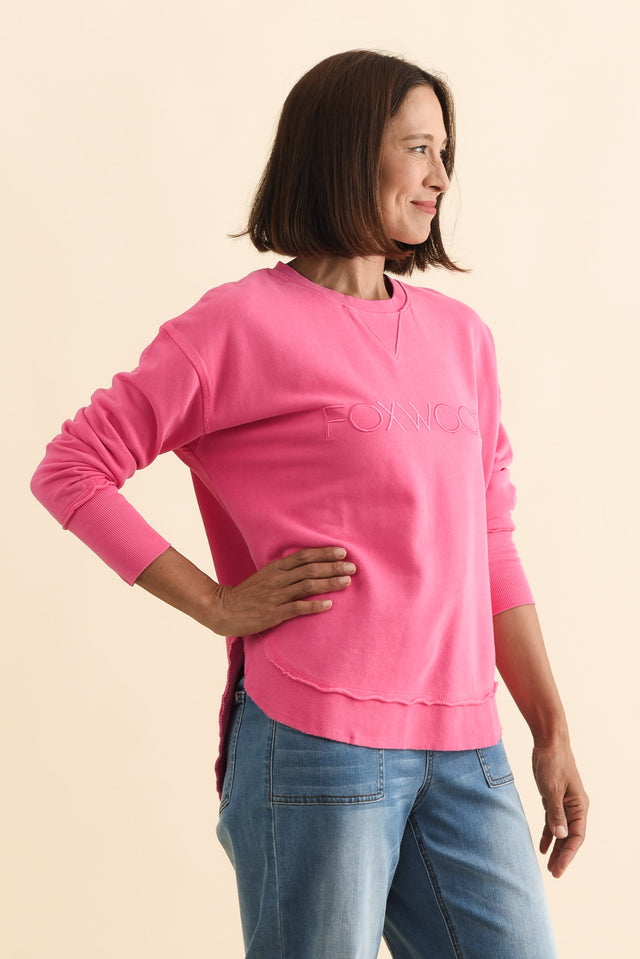 Simplified Pink Cotton Crewneck Sweatshirt,Brunette model,alt text|model:Cara image 6