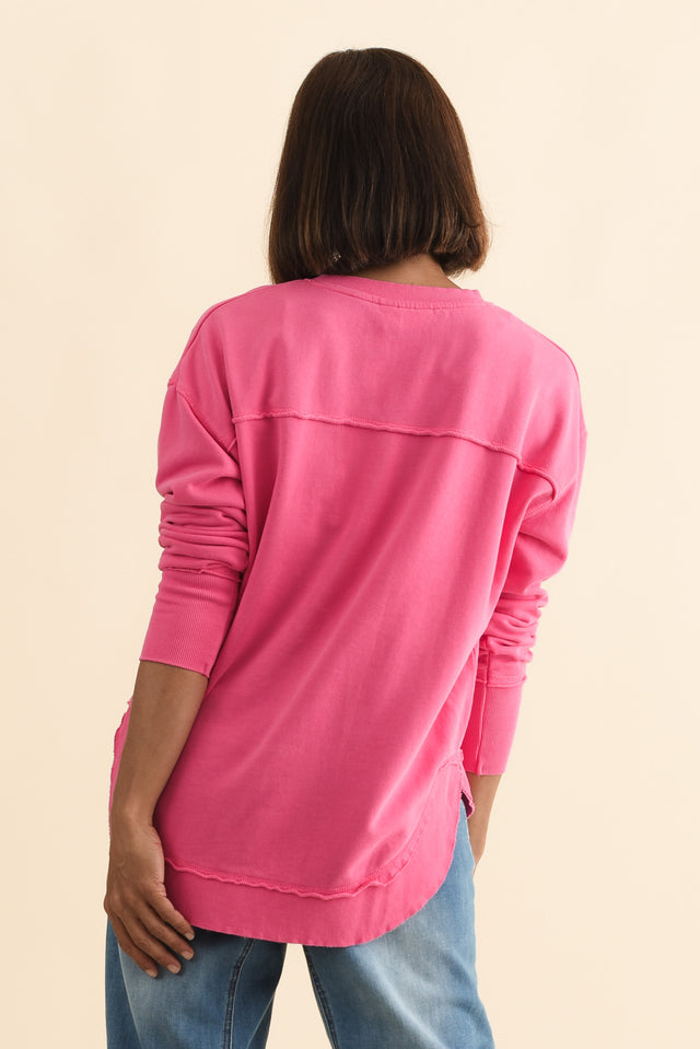 Simplified Pink Cotton Crewneck Sweatshirt,Brunette model,alt text|model:Cara image 7