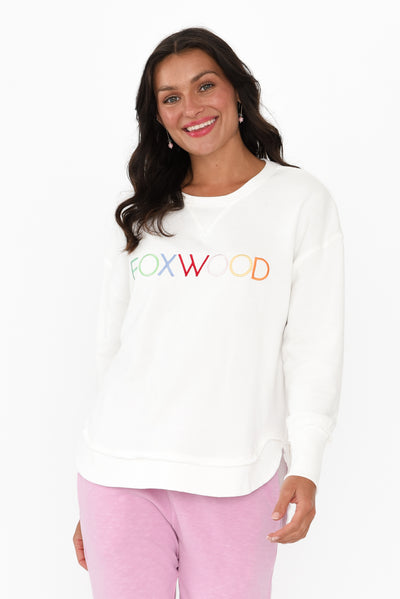 Simplified White Confetti Cotton Crewneck Sweatshirt