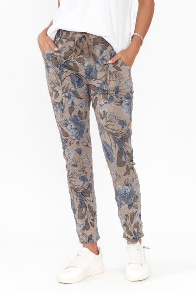 Simpson Taupe Floral Stretch Pants
