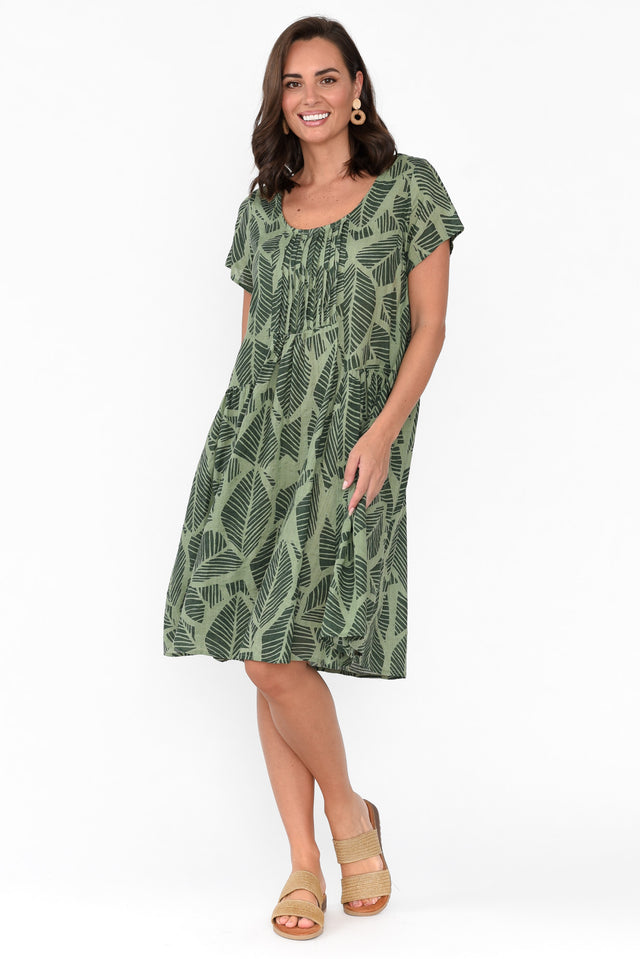 Sinead Green Leaf Gathered Side Dress