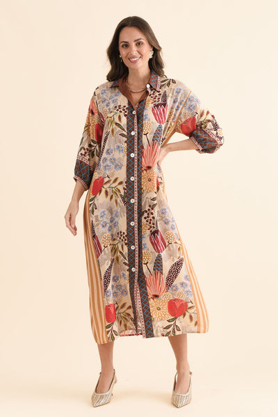 Sira Orange Garden Shirt Dress