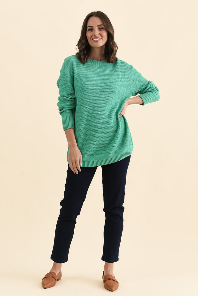 Skylar Green Cotton Blend Knit Jumper,Full Body,Brunette model,alt text|model:MJ image 8