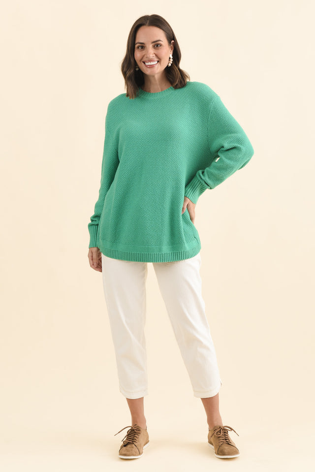 Skylar Green Cotton Blend Knit Jumper,Brunette model,alt text|model:MJ image 7