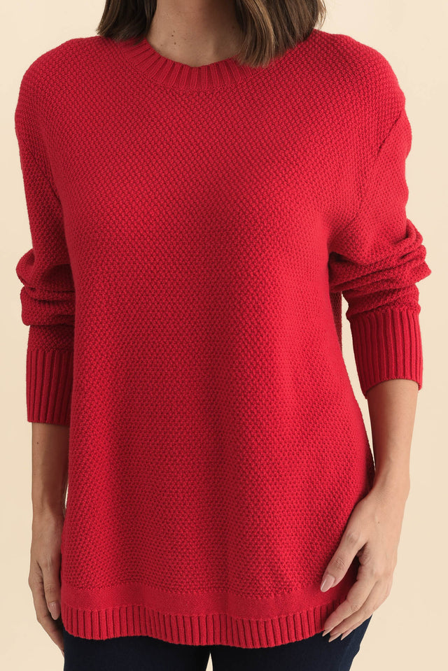 Skylar Red Cotton Blend Knit Jumper,Brunette model,alt text|model:MJ image 7