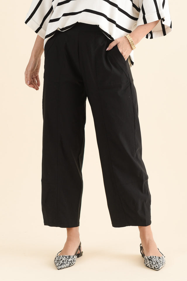SmartFlex Black Barrel Pants,Front,Brunette model,alt text|model:MJ image 1