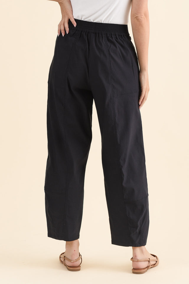 SmartFlex Navy Barrel Pants,Back,Brunette model,alt text|model:MJ image 4