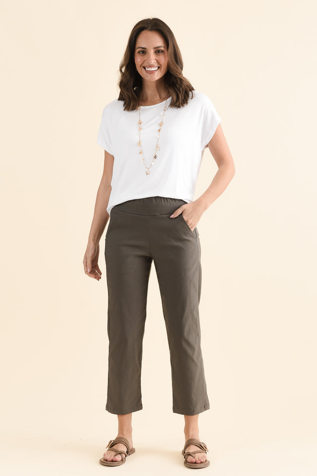 SmartFlex Olive Straight Leg Pants,Full Body,Brunette model,alt text|model:MJ image 2