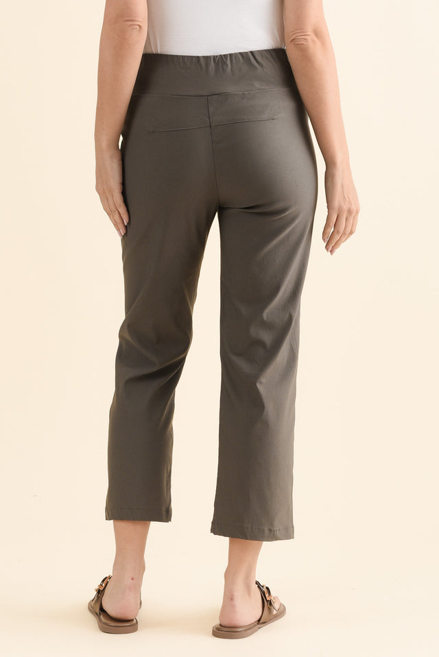 SmartFlex Olive Straight Leg Pants,Back,Brunette model,alt text|model:MJ image 4