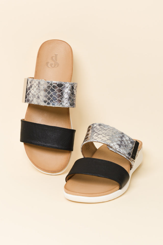 Snap Black Snake Leather Velcro Slide image 2