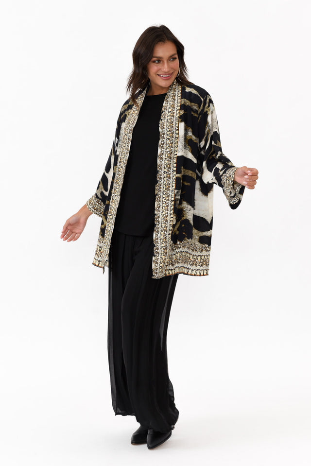 Snow Leopard Silk Short Kimono