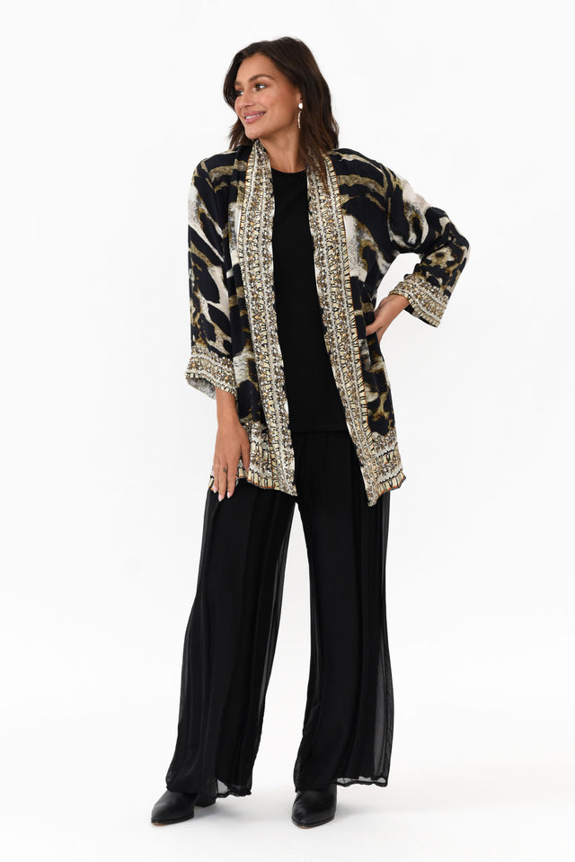 Snow Leopard Silk Short Kimono