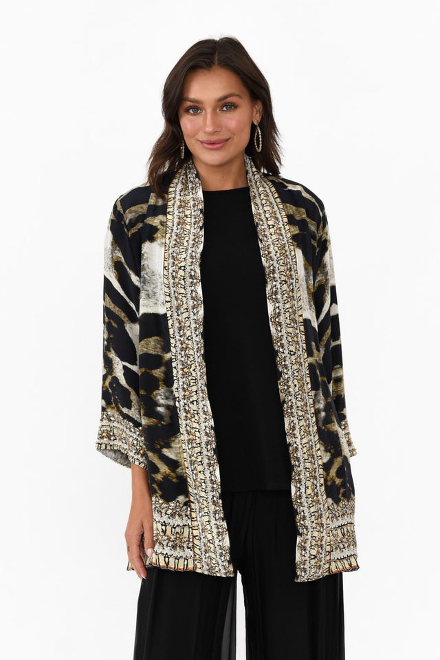 Snow Leopard Silk Short Kimono