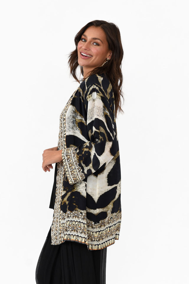 Snow Leopard Silk Short Kimono