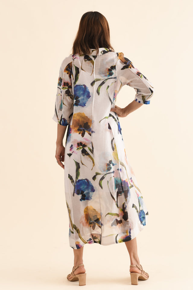 Soiree Blue Floral Shirt Dress,Back,Brunette model,alt text|model:Cara image 4