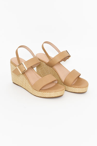 Soldana Nude Leather Buckle Wedge