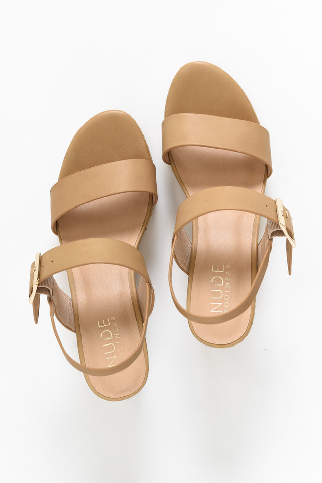 Soldana Nude Leather Buckle Wedge