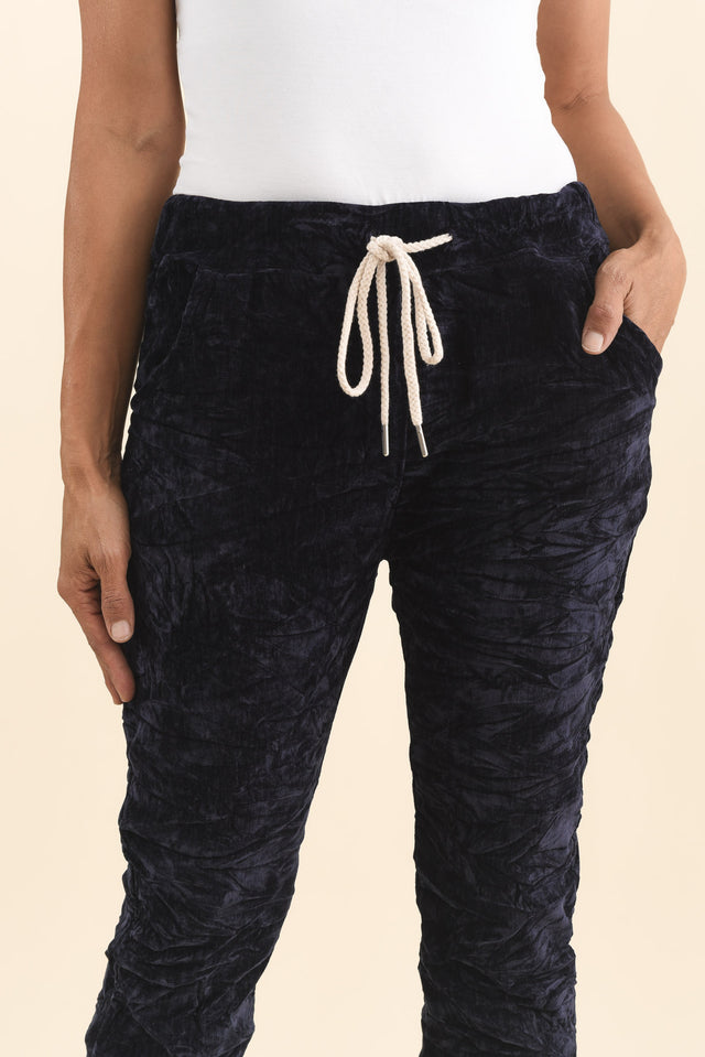 Soleil Navy Drawstring Pants,Brunette model,alt text|model:Cara image 6