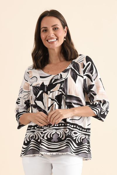 Solis Black Abstract Cotton Blend Top