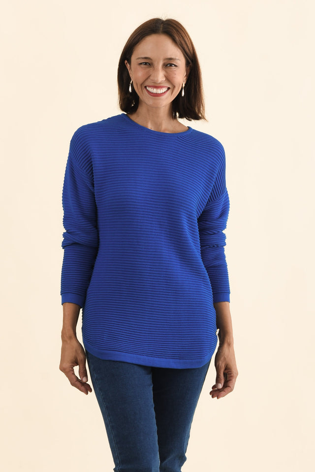 Somer Cobalt Organic Cotton Knit Jumper,Brunette model,alt text|model:Cara image 1