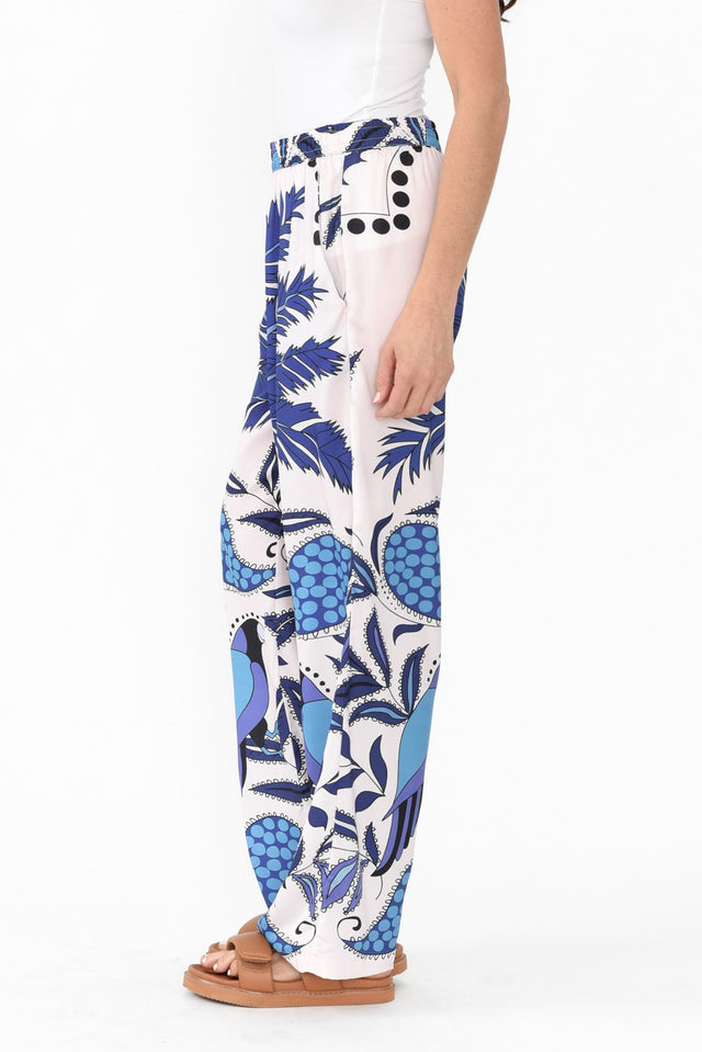 Sona Blue Tropical Wide Leg Pants,Brunette model,alt text|model:Elouise image 6