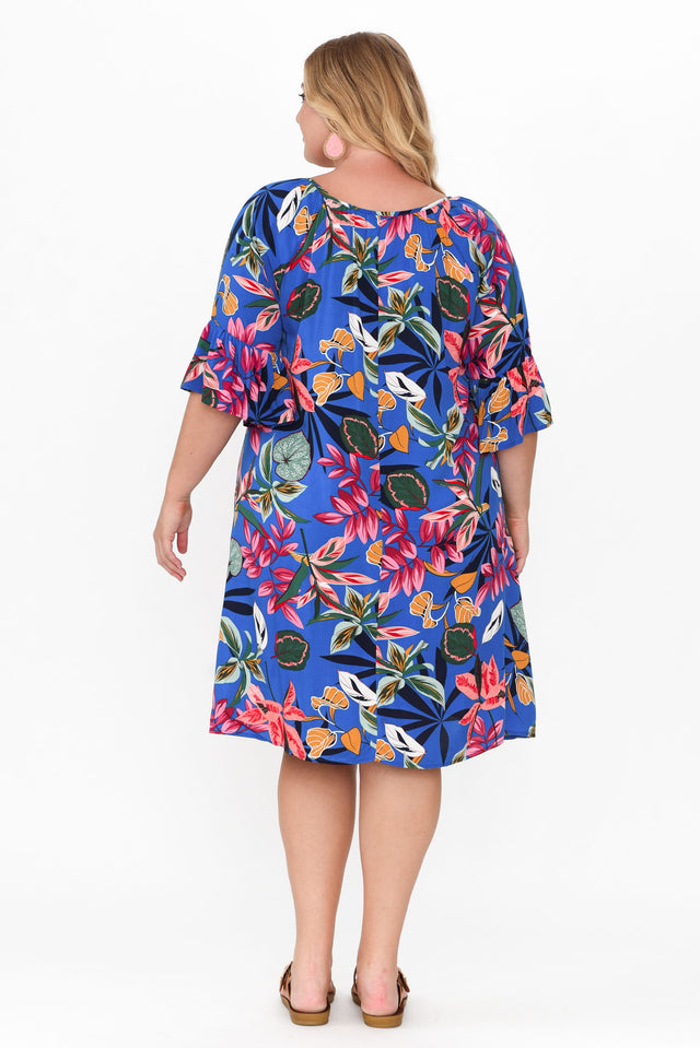 Sophia Blue Tropical Bell Sleeve Dress image 7