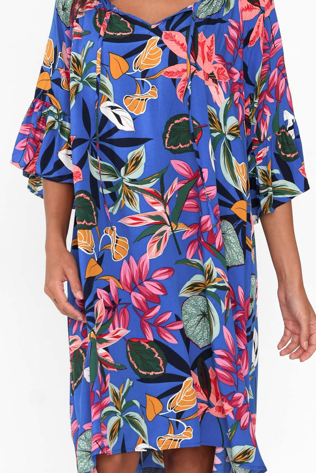 Sophia Blue Tropical Bell Sleeve Dress image 5