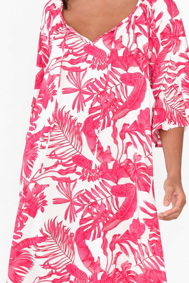 Sophia Fuchsia Palm Bell Sleeve Dress image 5