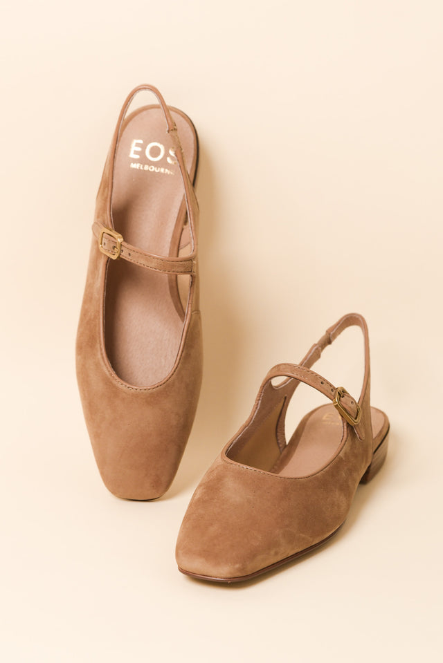 Sophina Camel Suede Slingback Mule