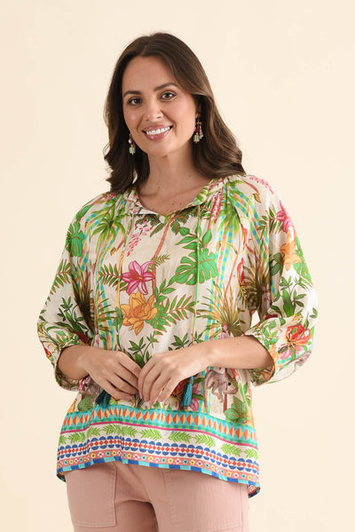 Sophina Green Palm Tassel Top