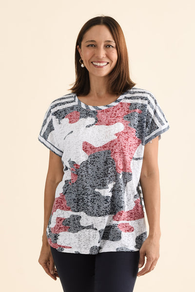 Sorelle Navy Abstract Cotton Blend Tee