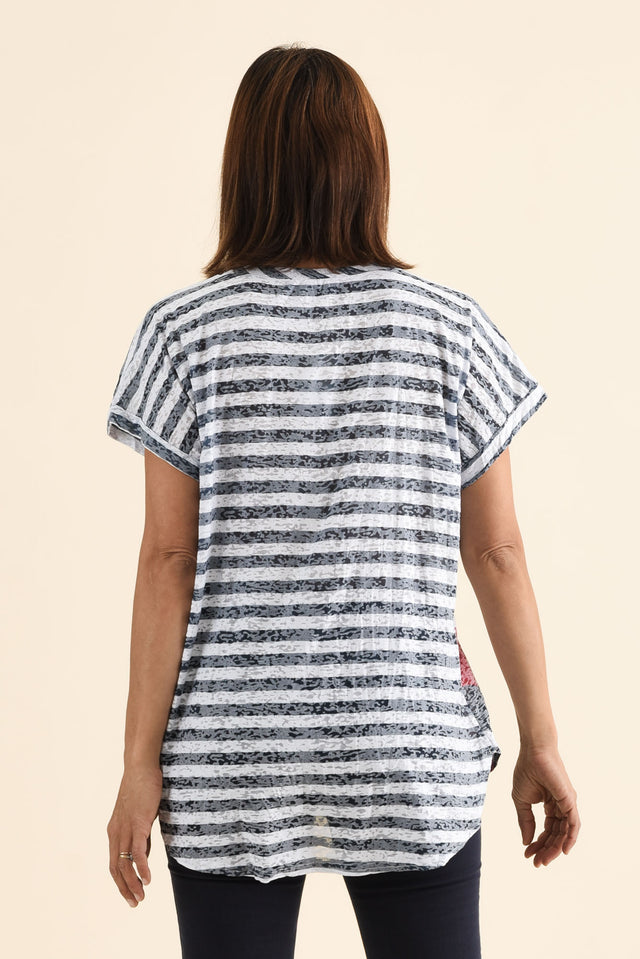 Sorelle Navy Abstract Cotton Blend Tee,Back,Brunette model,alt text|model:Cara image 5