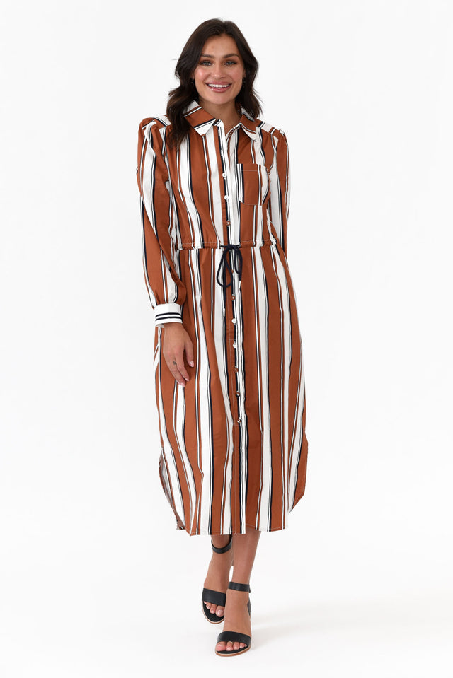 Sorrento Tan Stripe Cotton Shirt Dress image 7