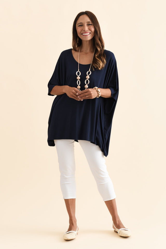 Sorronda Navy Bamboo Batwing Top,Brunette model,alt text|model:Cara image 3
