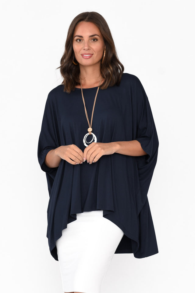 Sorronda Navy Bamboo Batwing Top neckline_Round  alt text|model:MJ;wearing:One Size image 1