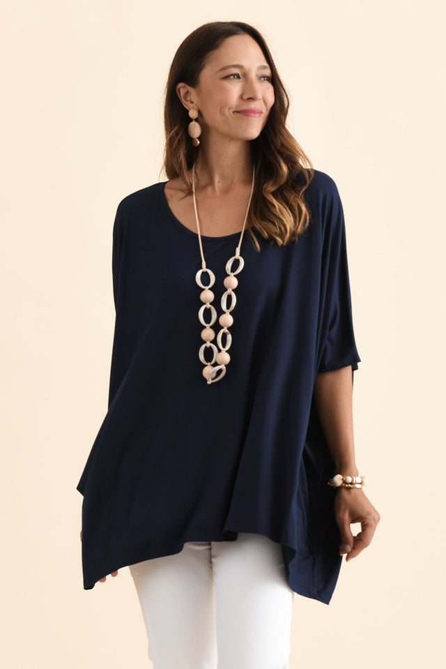 Sorronda Navy Bamboo Batwing Top,Brunette model,alt text|model:Cara image 1