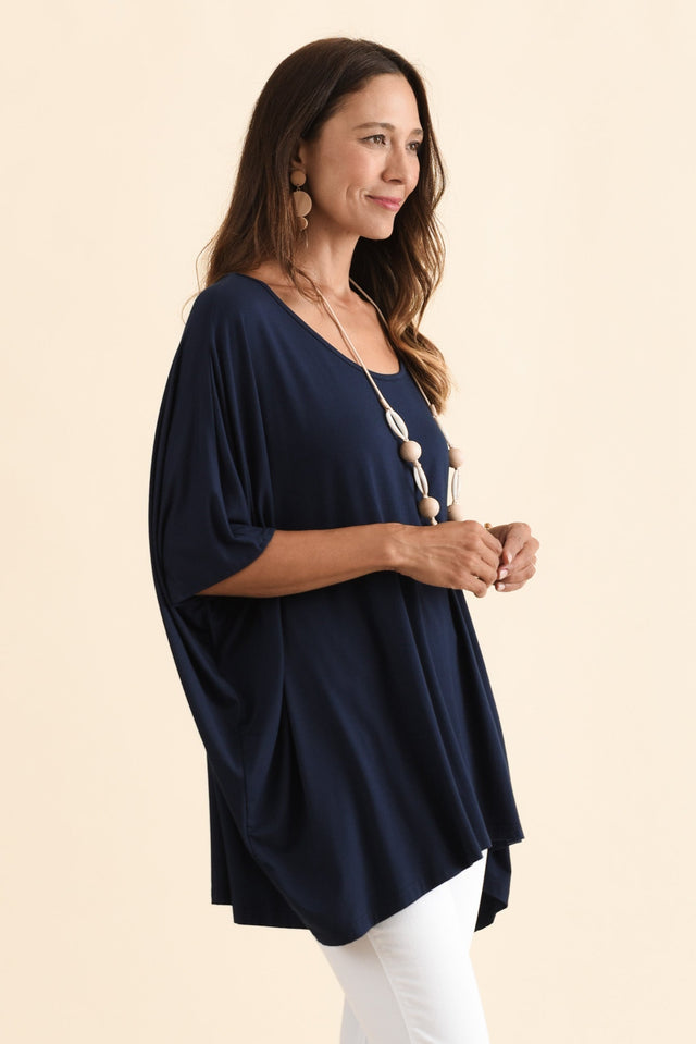 Sorronda Navy Bamboo Batwing Top,Brunette model,alt text|model:Cara image 5