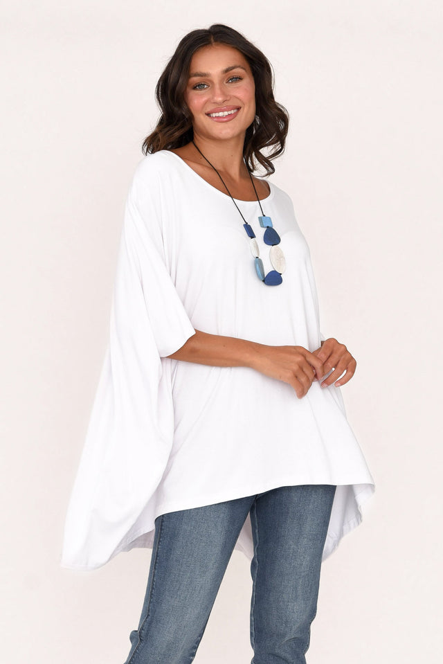 Sorronda White Bamboo Batwing Top,Brunette model,alt text|model:Brontie image 8