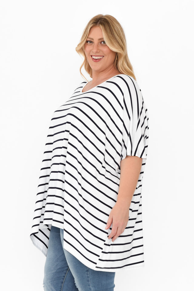 Sorronda White Stripe Bamboo Batwing Top,Blonde model,alt text|model:Caitlin image 16