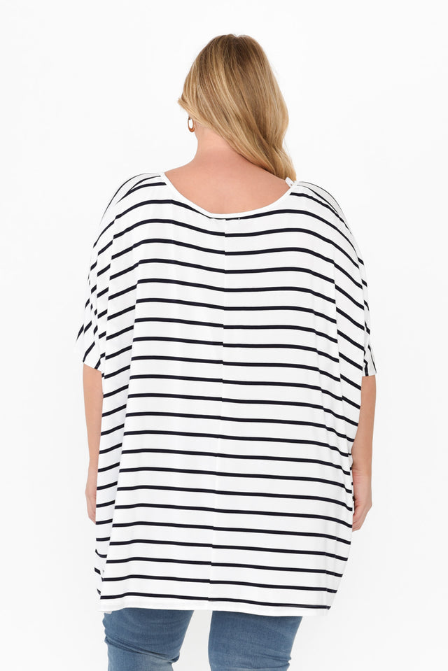 Sorronda White Stripe Bamboo Batwing Top,Blonde model,alt text|model:Caitlin image 17