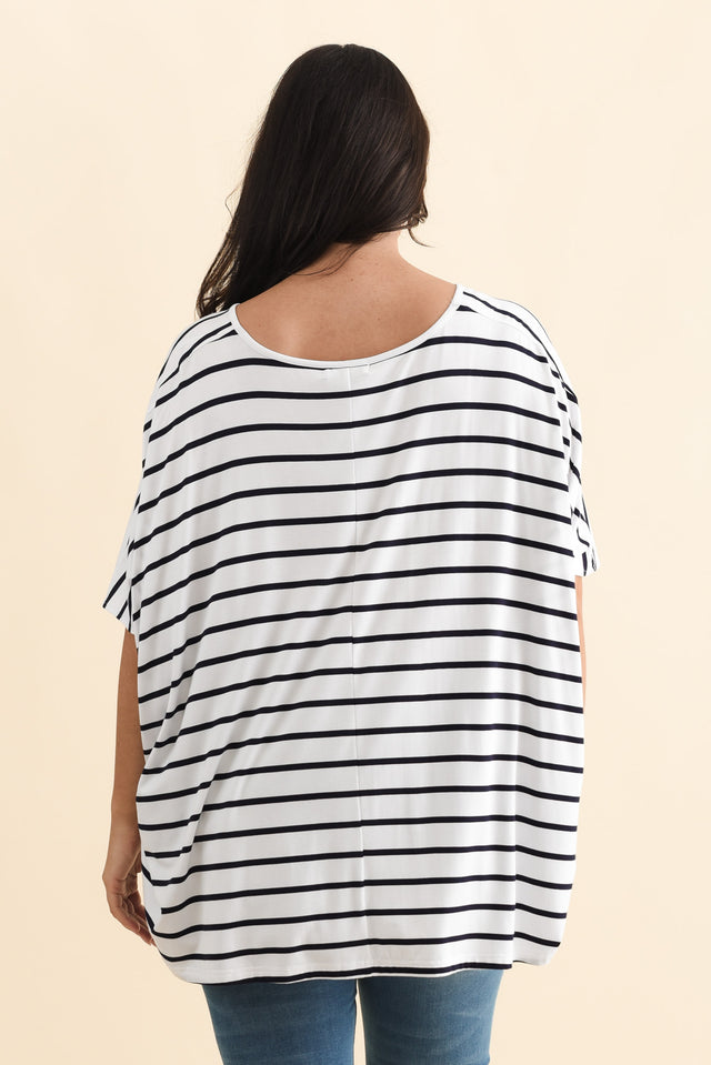 Sorronda White Stripe Bamboo Batwing Top,Brunette model,alt text|model:Emilia image 13