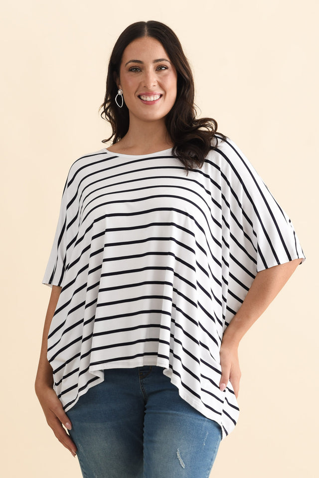 Sorronda White Stripe Bamboo Batwing Top,Brunette model,alt text|model:Emilia image 10