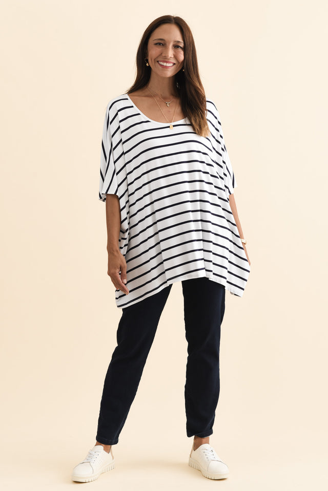 Sorronda White Stripe Bamboo Batwing Top,Brunette model,alt text|model:Cara image 5