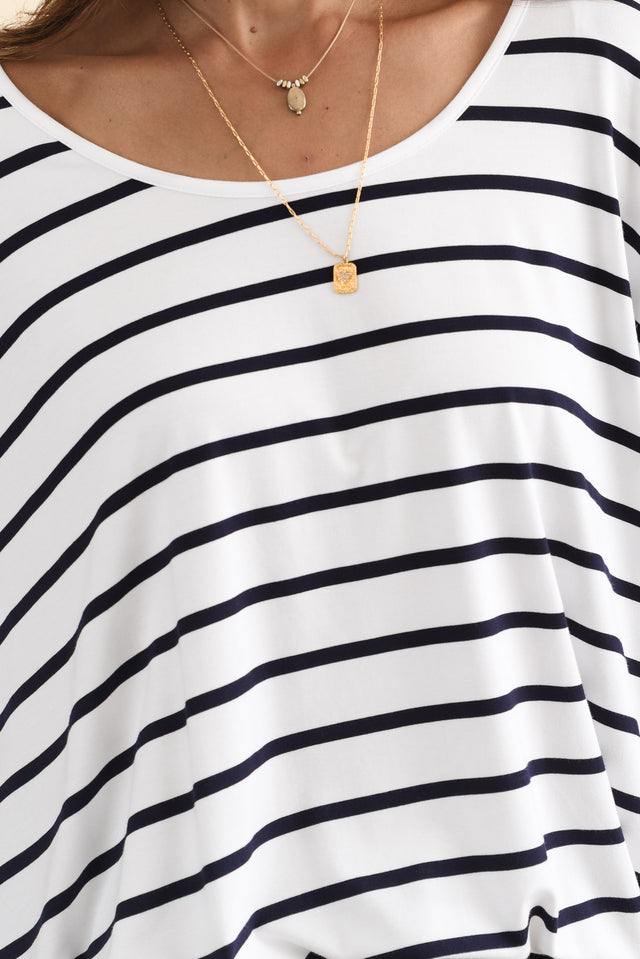 Sorronda White Stripe Bamboo Batwing Top,Brunette model,alt text|model:Cara image 8