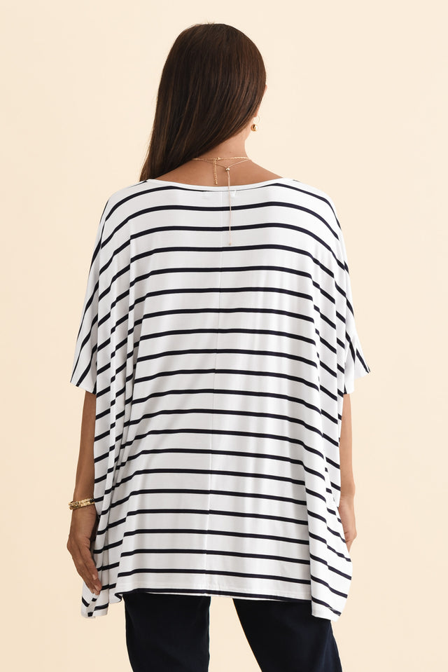 Sorronda White Stripe Bamboo Batwing Top,Brunette model,alt text|model:Cara image 7
