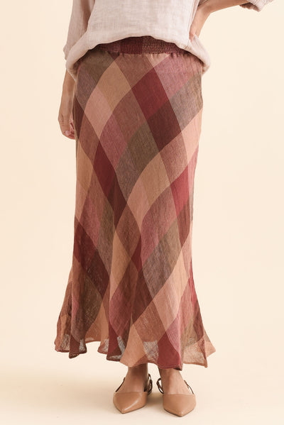 Sottana Brown Check Linen Maxi Skirt