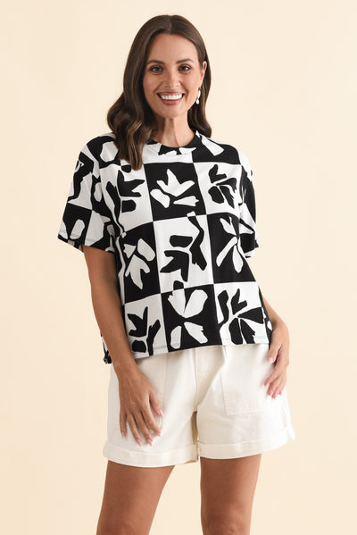 Splice Black Leaf Cotton Tee