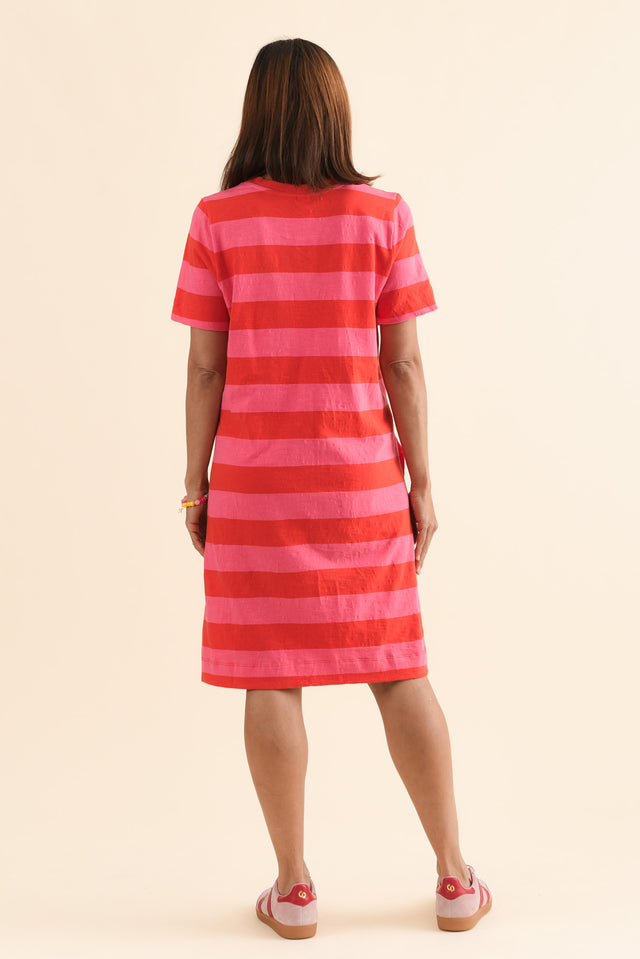 Spritz Pink Stripe Cotton Tee Dress,Back,Brunette model,alt text|model:Cara image 4