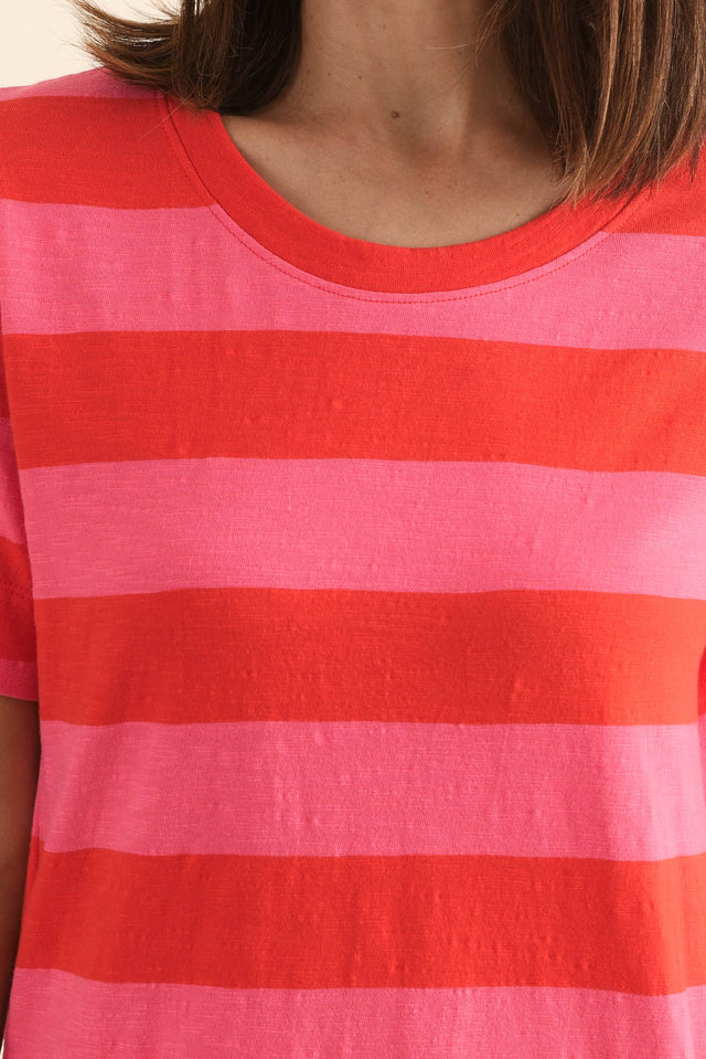 Spritz Pink Stripe Cotton Tee Dress,Detail,Brunette model,alt text|model:Cara image 5