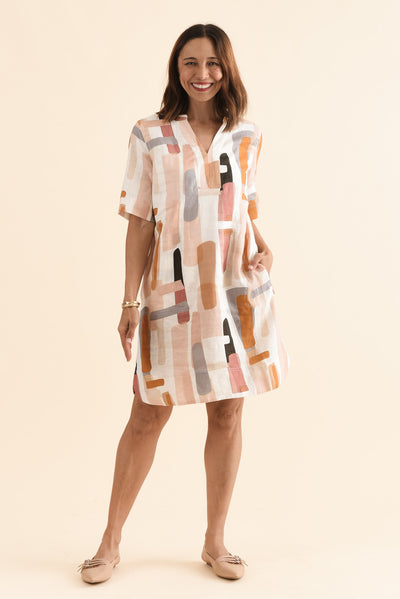 Stafford Cream Abstract Linen Dress